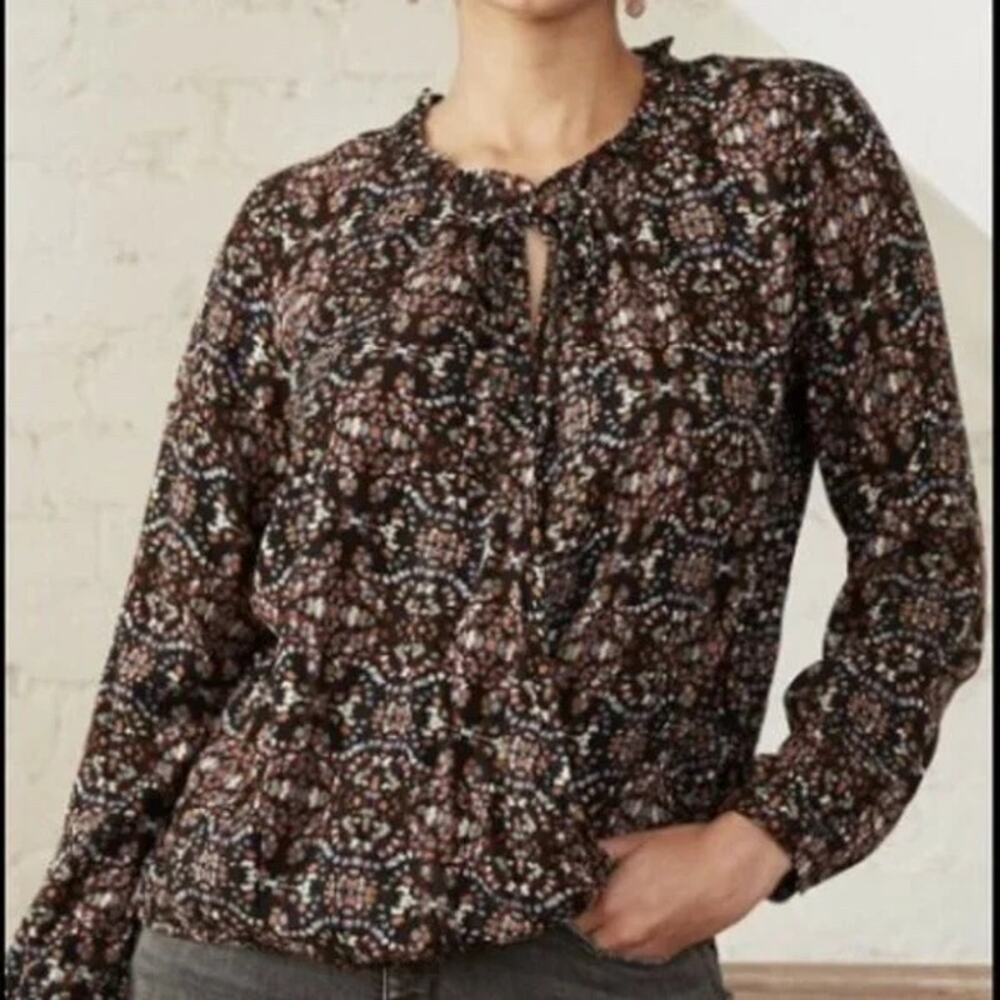 Knox Rose Surplice Geometric Print Keyhole Neck Blouse Size M Hipster Holidays